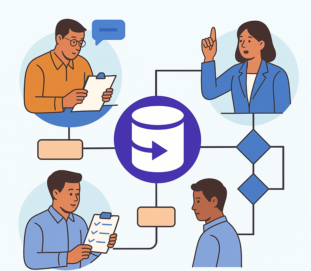 Illustration of an approval workflow with structured tasks and decision points