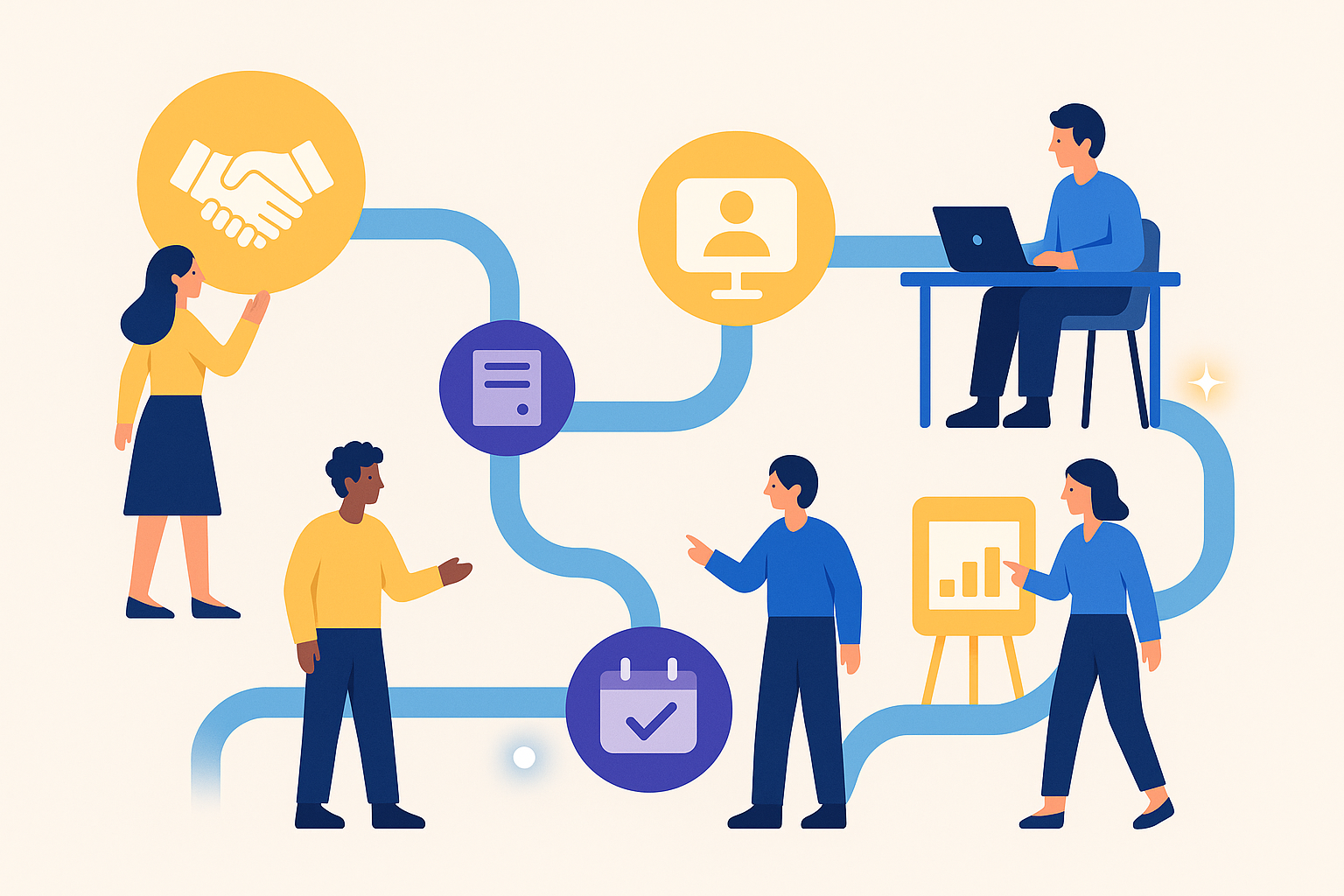 Illustration of a smooth customer onboarding workflow with automation
