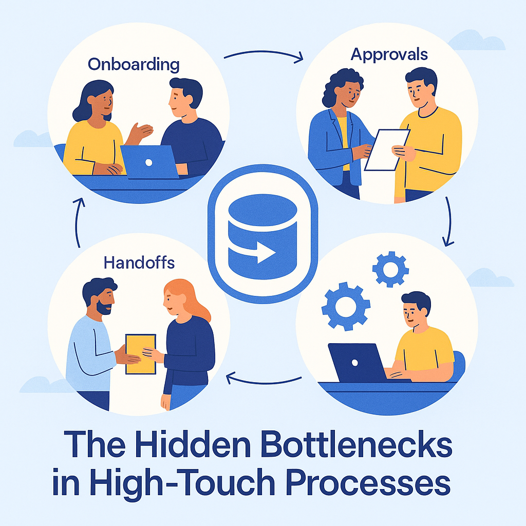 Illustration of high-touch workflows with humans and automation working together